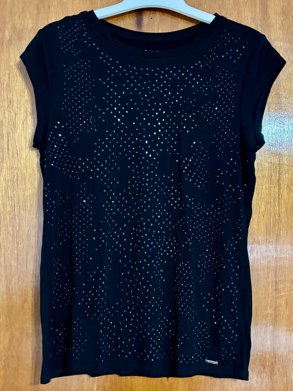 Calvin Klein Black Short Sleeve Tee with Stud Accents Size Medium Petite
